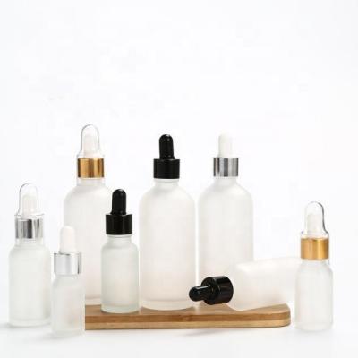 China Personal Care Frosted Essential Oil Glass Bottle 5ML -100ML Serum Glass Bottle Dropper Bottle for sale