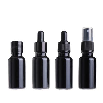 China 20ML Personal Care Matte/Frosted Luxury Original Black Bottle with White/Black Dropper and Aluminum Ring/Pump/Spray for sale