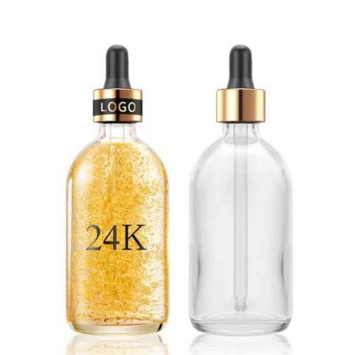 China Personal Care Oil Glass Bottle 60ML 100ML 24K Essential Pure Dew Bottle Dropper Bottle for sale