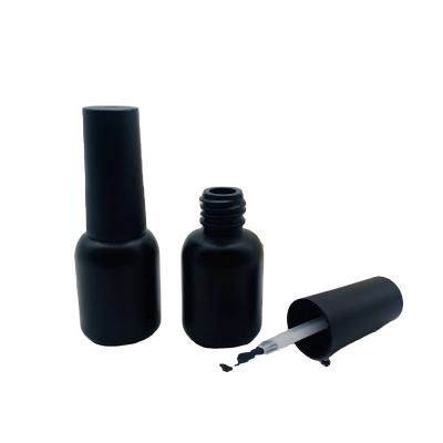 China Nail Oil Matte Frosted Black Pole Flattened Bottle Supplier Glass Nail Polish Glue Empty Glass Container With Brush Cosmetic Packaging for sale