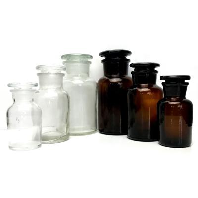 China Chemistry Chemical Glass Medical Packaging Bottles Reagent Bottle Wide Mouth Container Jars For Tablet for sale