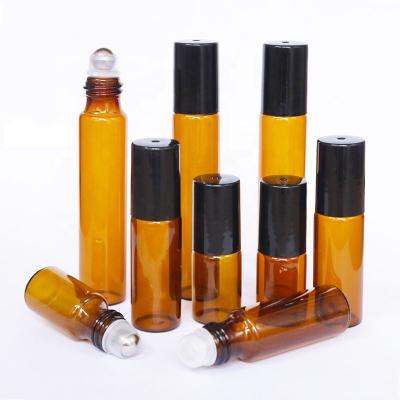 China Personal Care Roll On Perfume Bottle Amber Essential Oil Roller Glass Bottle Small Capacity Glass Perfume Packaging Container for sale