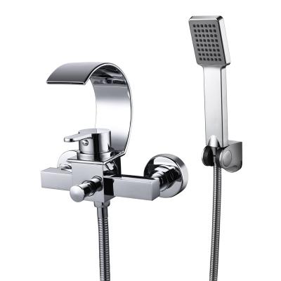 China 2020 New Waterfall Wall Mounted Bathroom Mixer Tap Without Slide Bar Modern Bathtub Shower Faucet for sale