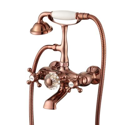 China CLASSIC Luxury Antique Brass Wall Mounted Bathtub Mixer Tap Waterfall Bathroom Bathtub Faucet Rose Gold for sale