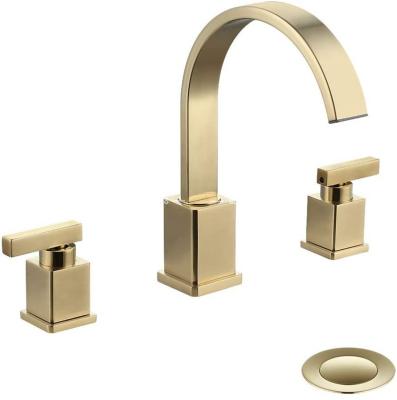 China Gold Contemporary Bathroom Basin Faucet Luxury Hotel Bathroom Sink Mixer Tap 3 Holes for sale