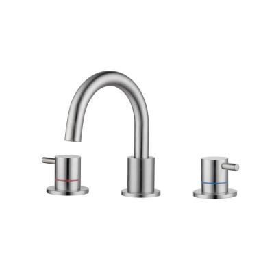 China Contemporary Brushed Nickel Finish 3 Holes Bathroom Sink Mixer Tap Washroom Basin Faucet Contemporary for sale