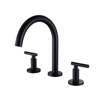 China Contemporary Deck Mounted Black Brass Basin Faucet New Bathroom 3 Holes Hot And Cold Water Mixer Tap for sale