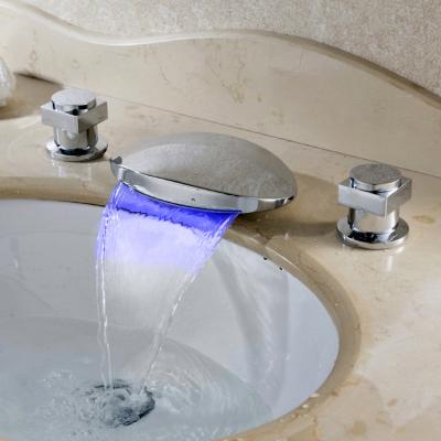 China Contemporary High End Quality LED Bathroom Sanitary 3 Items Color Changing Waterfall Faucet for sale