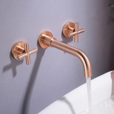 China CLASSIC Rose Gold Finish Wall Mounted Bathroom Basin Taps Double Handles Water Mixer Tap Kaiping for sale