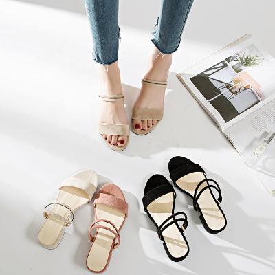 China Cushioning middle heel one word belt Rome new version Korean thick heel wear fairy women's chic sandals for sale