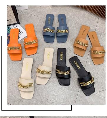 China Cushioning New Summer Women Slippers Fashion Buckle Top Decoration Peep Heel Flat Toe Fashion Elegant Beach Outdoor Slips for sale