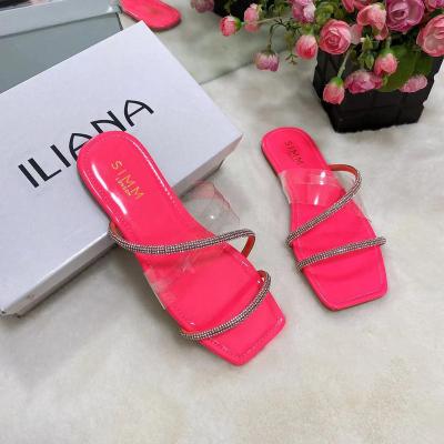 China Others 2021 Crystal Glass Colorful Women's Slippers Fashion Solid Color Flat Slider Shoes Sandals Women for sale