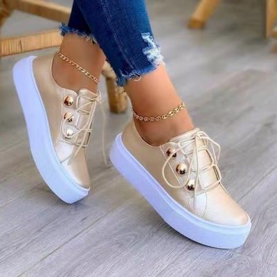 China Round 2022 Spring Women Casual Ladies Sneakers Leather Trim Shoes Platform Flats Outdoor Walking Shoes For Women for sale