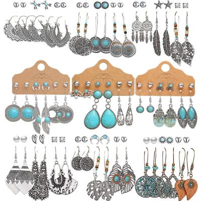 China 2020 Trendy Bohemian Fashion Mixed Design Bohemian Feather Acrylic TURQUOISE Earrings Set For Women Jewelry Hot Sale for sale