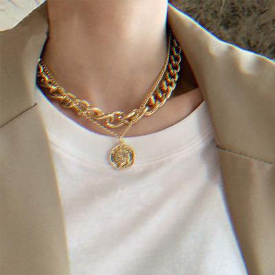 China TRENDY Vintage Coin Chain Choker Necklace Gold Silver Color Fashion Multilayer Chunky Chain Necklaces for Party for sale