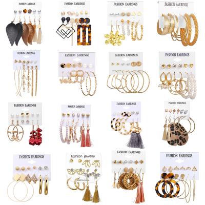 China Exquisite FASHIONABLE Pearl Crystal Leather Tassel Hoop Stud Earrings Set Large Exaggerated Circle Gold Dangle Drop Earrings For Women for sale