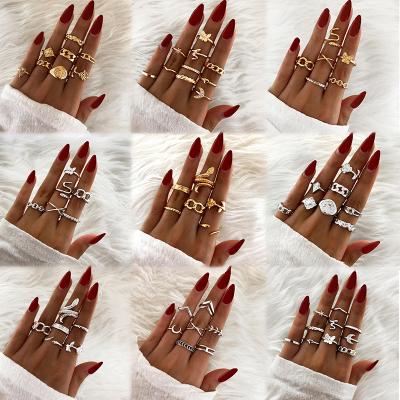 China None Bohemian Gold Chain Rings Set For Women Fashion Boho Coin Snake Moon Rings For Female Jewelry 2021 for sale