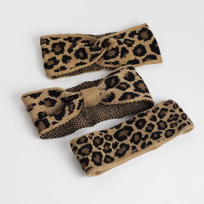 China Wide Brim Outdoor Elastic Wool Knitted Cross Headband Popular Western Style Hair Accessories Winter Hair Band Leopard for sale