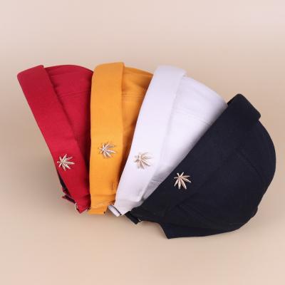 China Common Men Women Beanie Sailor Leaf Rivet Embroidery Cuff Bucket HatCap Warm Rolled Brimless Solid Color Cotton Adjustable Hats for sale