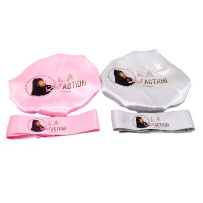 China Wholesale Custom Designer Sleep Edge Wrap Set Silk Satin Hair Wrap With Logo Hoods And Satin Hair Wraps for sale