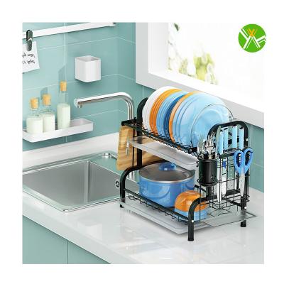 China Yuhai Easily Assembled Hot Selling Dish Drying Rack Wholesale Stainless Steel Over Sink Household Storage Racks 2 Tier Dish Drying Rack for sale