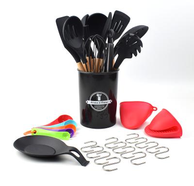 China 33pcs Amazon Kitchenware Accessories Hot Sale Sustainable Food Safe Family Kitchen Utensil Set Silicone Utensil Set Tools Accessories With Stand for sale