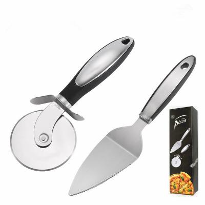 China 2 Pack Stainless Steel Dough Cutter Wheel Slicer Shovel Turner Server Workable Tool Kit Waffles Pizza Cookies With Non Slip Handle for sale