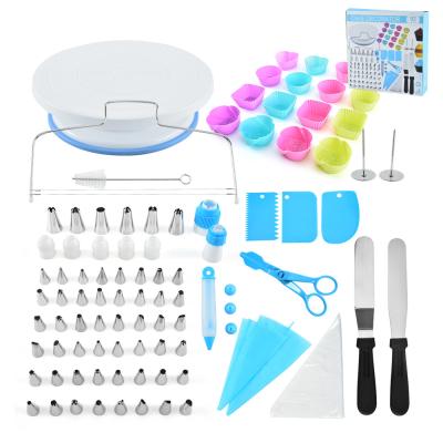 China Sustainable 92 Piece Amazon Sustainable Decorations Baking Consumables Batches Piping Tips Muffin Cups Turntables Stands Dessert Cake Decorating Tool Kit for sale