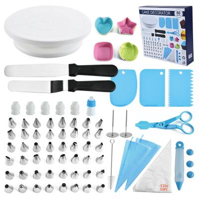 China 80 Pieces Amazon Viable Decorations Baking Supplies Teams Icing Sprinklers Turntable Cake Decorating Tools Kit Set Wholesale for sale