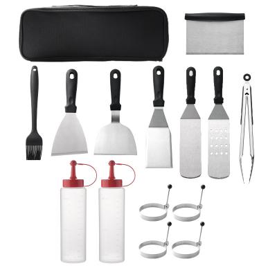 China Hot Sale Portable Outdoor Tools Easily Cleaned Amazon 14pcs Stainless Steel BBQ Grill Griddle BBQ Accessories Kit Set With Storage Bag for sale