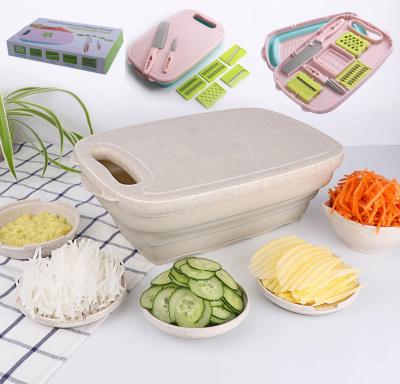 China Disposable Multi-Functional Double Sided Silicone Disposable Plastic Folding Cutter Folding Colander Kitchen Chopper With Trays for sale