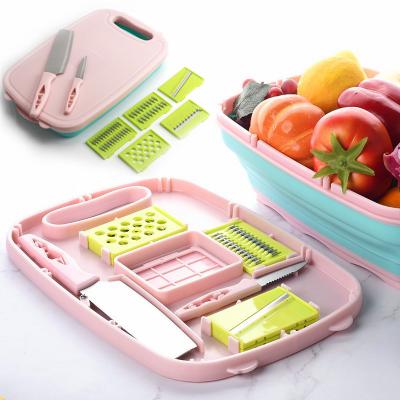 China Vegetable Folding Chopper Cutting Board With Containers Plastic Silicone Strainer Joint Disposable Multifunctional Folding Disposable for sale