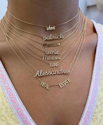 China Custom Font FASHIONABLE Different Gold Diamond Silver Plated Delicate Name Plate Necklace Personalized for sale