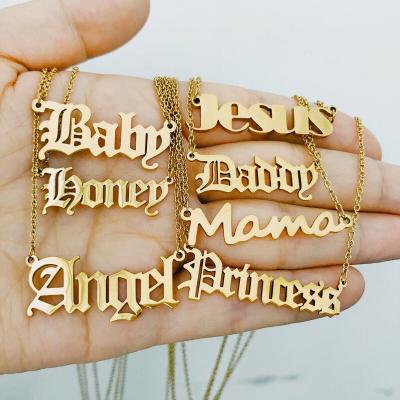 China Custom Stainless Steel TRENDY 18k Gold Jewelry All Language Font Babygirl Mom Name Necklace Jewelry Personalized for sale