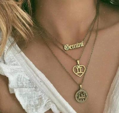 China New Trendy Fashion 12 Zodiac Signs Custom Non Tarnish 18k Gold Plated Stainless Steel Necklace Jewelry for sale