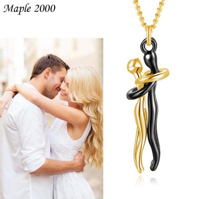 China Fashion Personality Couples Embrace Necklace Border Lovers Hug Necklace Valentine Two Tone Gift for sale