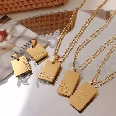 China Fashion Tarnish Free Stainless Steel 18k Gold Plated Square Shape Toefel Letter Love Card Necklace Pendant Jewelry for sale