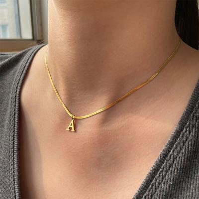 China FASHION FREE vintage 26 letters snakebone clavicle stainless steel adjustable flat necklace for sale