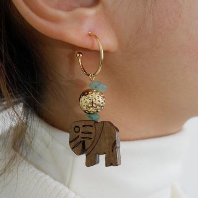 China Customized TRENDY Geometric Tiny Animal Elephant Stone Drop Wooden Earrings Engraved Trendy Women for sale