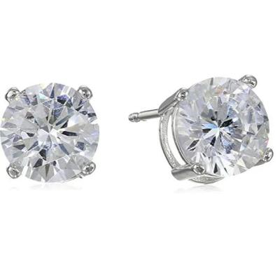 China Amazon TRENDY Basics Plated Sterling Silver Cubic Zirconia Stud Earrings (Round & Princess) for sale