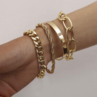 China New Design Vintage Cuban Chain Miami Twisted Gold Plated Charm Bracelets Set For Women for sale