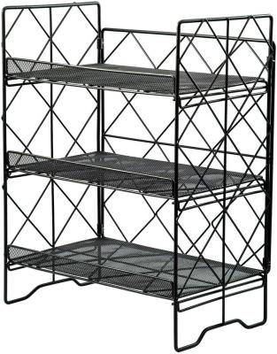 China Sustainable Three-Layer Black Folding Countertop Kitchen Bathroom Storage Condiment Rack Condiment Storage Rack for sale