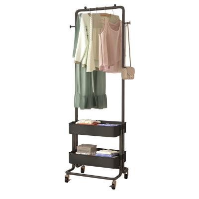 China Morden Heavy Duty Clothing Rack with 2 Layer Metal Basket, Storage Trolley Hanger Organizer Overcoat Storage Rolling Rack Wheels for sale