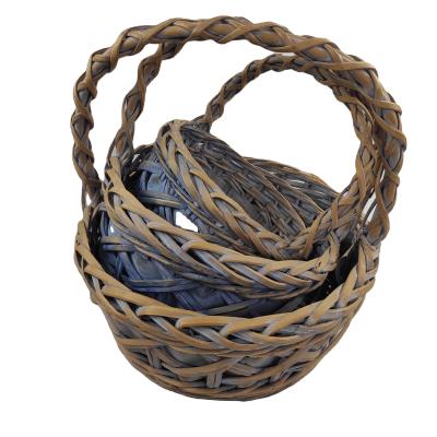 China Sustainable Cheap Wicker Basket Set Of 3 Series Shaped Willow Baskets With Overhead Handles for sale