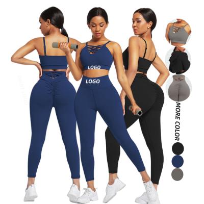 China Logo Service Seamless Yoga Pants Custom Made Breathable Set Sportswear Two Piece Yoga Sets Fitness for sale