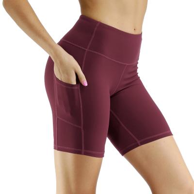 China Hot Selling Breathable Size Five High Ponit Shorts With Pocket Workout Yoga Fitness Womens Compression Tight Running Exercise Biker Shorts for sale