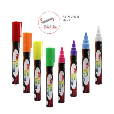 China 6mm Reversible Bullet Chisel Tilt Chalk Erasable Liquid Marker Pens For Window L13.9cm*W1.6cm for sale