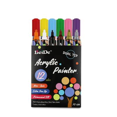 China Double Tip Soft Writing Acrylic Paint Pens for Painting Rock, Stone, Ceramic, Glass, Wood, Canvas for sale