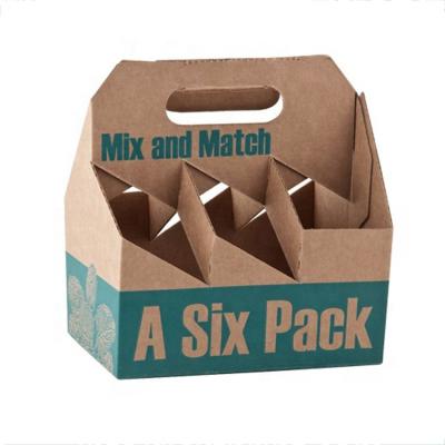 China Recycled Materials Kraft Paper Corrugated Cardboard Packaging 6 Bottles Wine Gift Box With Handles Insert for sale