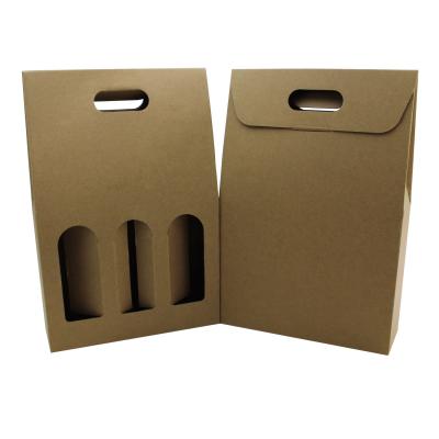 China Tote Carrying Three Bottle Storage Recyclable Corrugated Cardboard Wine Box for sale